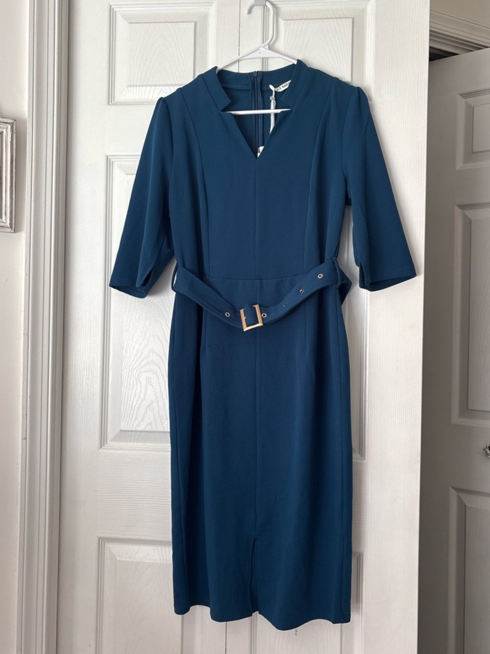 NWT Grace Karin Teal Belted Midi Dress